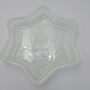 VTG Mikasa Clear/Frosted Glass Xmas Star Teddy Bear Sweet Dish 9” Holiday Dish‎